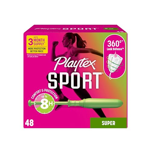Playtex Sport Tampons Super, with 360 Leak Defense, Fragrance Free, 48 ct