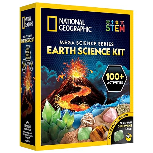 National Geographic Earth Science Kit with 100+ Activities for Kids 8-12 | Crystal Growing, Volcano Experiments, Rock Collection, Earth Science Activities, STEM Projects, Birthday Gift