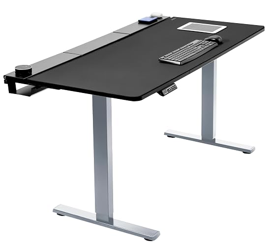 VIVO Black 60 x 30 in Standing Desk, DESK-KIT-1G6-P3B | Electric, Holds 220 lbs, Sit Stand, Height Adjustable, Cable Tray, Full-Size Mouse Pad, Office Furniture, Gray Frame