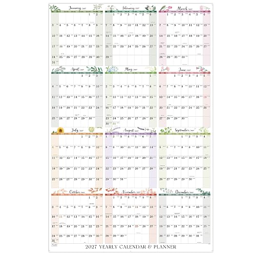 Calendar 2027 - Wall Calendar 2027, Yearly Wall Calendars 2027 | Jan. 2027 to Dec. 2027, 22.8" x 34.3" (Open) with Julian Date, Thick Paper, Vertical, 10 Firm Round Sticker