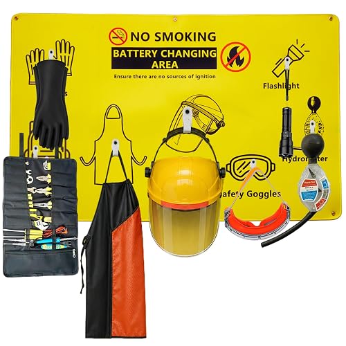 8-in-1 Complete Forklift Battery Protective Handling PPE Kit, Wall-Mounted PPE Station for Forklift Battery Water Handling, Propane Tasks, and Warehouse Safety Gear Storage