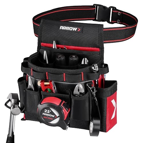 ARROW Tool Belt Heavy-Duty, Electrician Tool Pouch with 10 Pockets | 840D Oxford Fabric, Utility Belt with Hammer Holder, Adjustable Tool Belts for Men Women Electrician Carpenter, Construction