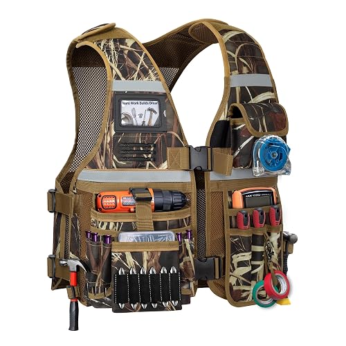 Trahzia Electrician Tool Vest for Men, Carpenter Safety Work Vest | Reflective Strap, Multiple Pockets, Adjustable & Padded Shoulder Straps, Ideal For Electrician, Carpenter, Construction