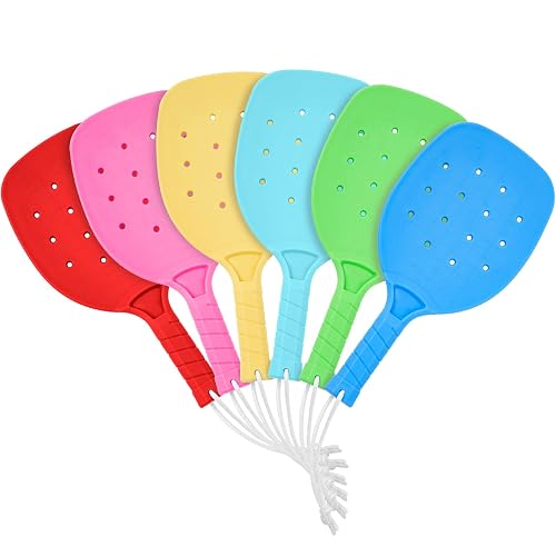 Seenelling Plastic Paddleball Racket PE Equipment for Elementary School with Lanyard Classes Equipment, 15.2 x 7.5 Inches