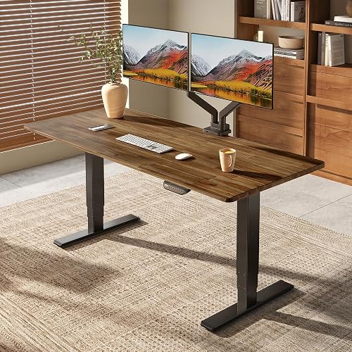 FLEXISPOT E6 MAX Acacia Solid Wood Dual Motor Standing Desk, 72 x 30 | Spacious Desktop w/ Beveled Edge, 3-Stage Sit Stand Desk for Wide Height Range, 352 lb Capacity (Walnut Acacia + Black Frame)