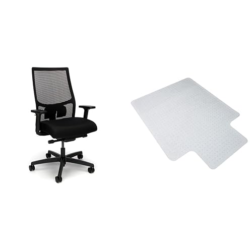 Bundle of HON Ignition 2.0 Ergonomic Office Chair - Adjustable Tilt, Swivel Wheels, Comfortable for Long Hours + Carpet Chair Mat (36” x 48”)