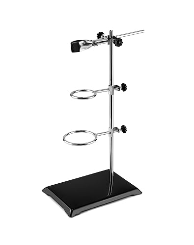 QWORK Steel Laboratory Support Stand Set, 16" Rod with Rings & Clamp for Filtration, Heating & Teaching Experiments