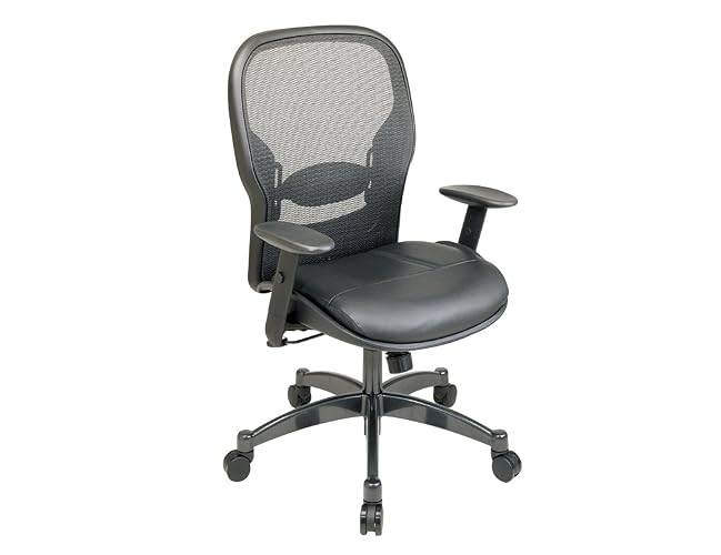 SPACE Seating Breathable Mesh Black Back and Padded Leather Seat, 2-to-1 Synchro Tilt Control, Adjustable Arms and Lumbar Support with Gunmetal Finish Base Managers Chair