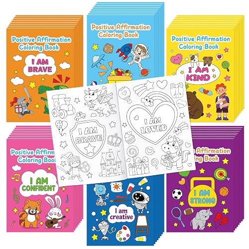 Dvbonike 48Pcs Positive Affirmation Coloring Books Motivational DIY Pages | Color-in Drawing Booklet, Promote Confidence Activity, Stress Relieving, Party Favor, School Supplies, Classroom Reward, Gift