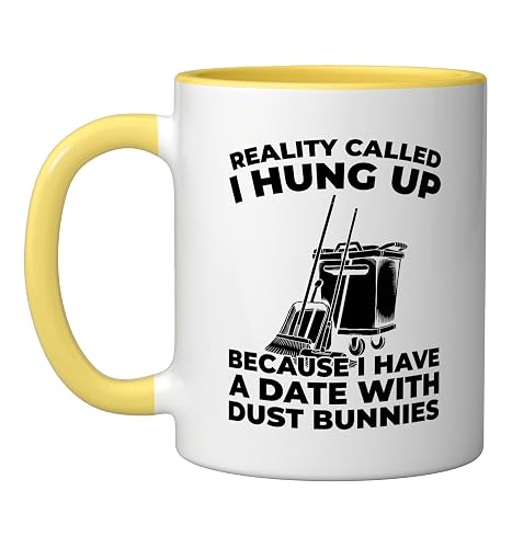 Cleaner Sanitation Housekeeping - Janitorial Cleaner Ceramic Mug, Yellow/White