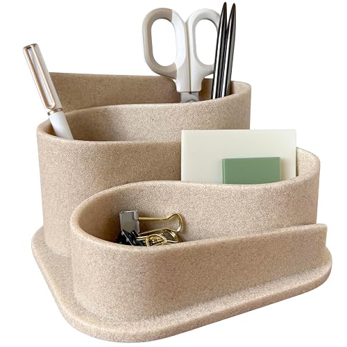 OAKOA Aesthetic Desk Organizer - Modern Desk Accessories - Boho Pen Holder | Beige Aesthetic Desk Accessories - Modern Cute Desk Organizer - Neutral Boho Desk Accessories - Desk Essentials for Women