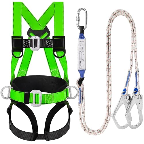 TT TRSMIMA Safety Harness Fall Protection Kit: Roofing Harness for Work | Men Construction Climbing Fall Arrest Safety Harnesses with Shock Absorbing Lanyard Rebar Hook Waist Pad