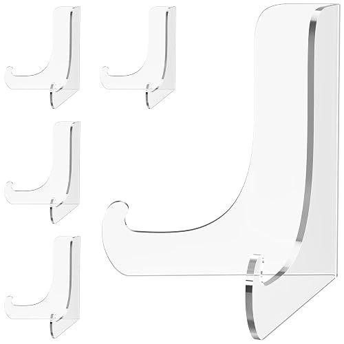5 Pack Acrylic Display Stand, Plate Stand for Display, Easel Stand | Clear Display Holder for Card, Frame, Picture, Magazine, Book, CD, Phone (Large/ 4.5 Inch)