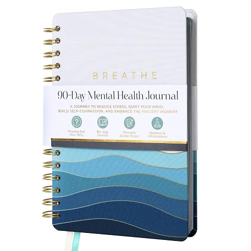 90-Day Guided Mental Health Journal for Stress & Mindfulness - Spiral | Daily Guided Prompts for Stress Relief, Emotional Wellness, Mindfulness and Self Reflection