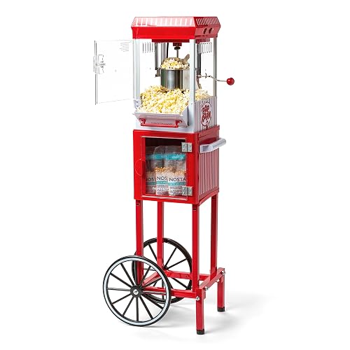 Nostalgia Popcorn Maker Machine - Professional Cart With 2.5 Oz Kettle Makes Up to 10 Cups - Vintage Popcorn Machine Movie Theater Style - Red & White
