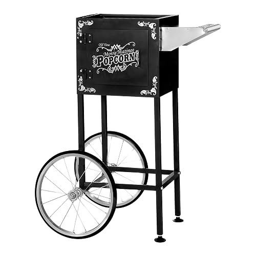 Great Northern Popcorn Matinee 8oz Popcorn Cart Only, Black | Replacement Stand for 8-Ounce Matinee Poppers with Shelf, Push Handle, and Bicycle-Style Wheels