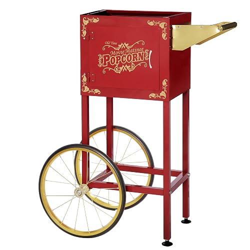 Great Northern Popcorn Matinee 8oz Popcorn Cart Only, Red | Replacement Stand for 8-Ounce Matinee Poppers with Shelf, Push Handle, and Bicycle-Style Wheels