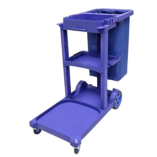 Vttui Commercial Janitor Cart, Storage Housekeeping Trolley | Rolling Cleaning Service Cart for Hotel, Office, Hospital, School