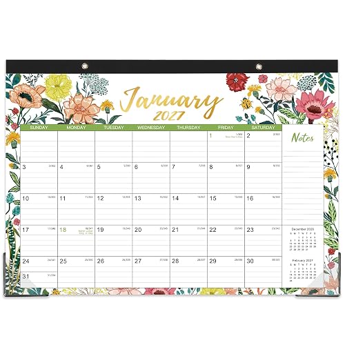 2027 Desk Calendar – Jan 2027 – Dec 2027, 12 Months Large Monthly Desk Calendar 2027, 17" x 12", Desk Pad, Ruled Blocks, To-do List & Notes, Tear Off, Best Desk/Wall Calendar, Beautiful Flowers