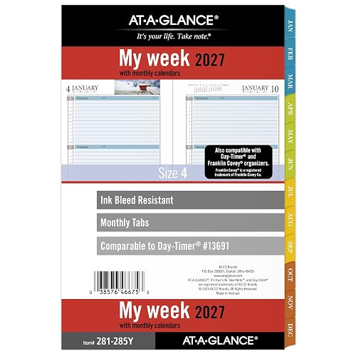 AT-A-GLANCE 2027 Planner Refill, Weekly & Monthly, 5.5" x 8.5", Desk Size 4, Tabbed, 7-Ring Loose-Leaf, Zenscapes (281-285Y-27)