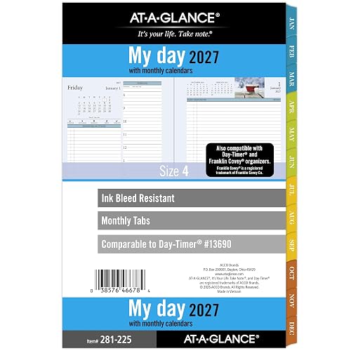 AT-A-GLANCE 2027 Planner Refill Daily & Monthly, 5.5" x 8.5", Two Page Per Day Refill, 7-Ring Loose-Leaf, (281-225-27), Size 4 Desk (Zenscapes) (Pack of 6)