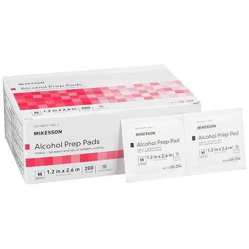 McKesson Alcohol Prep Pads, Sterile, Medium Size, 2-Ply, First Aid, 200 ct | Individually Wrapped Wipes, 70% Isopropyl Alcohol, Medical Grade, Individual Packet