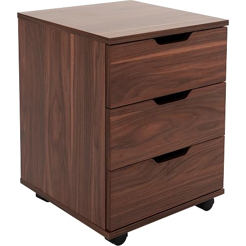 Farini 3-Drawer Vertical Filing Cabinet Rolling Wood Mobile File Cabinets Under Desk for Home Office with Casters (Brown Walnut, Non-Assembled)