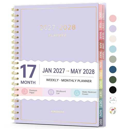 2027 Planner, Forvencer 17 Month Calendar Planner Jan 2027-May 2028, 8.5x11 | Weekly & Monthly Planner, Daily Agenda Book with Tab, Flexible Cover Journal Organizer for Office Home School, A4, Purple
