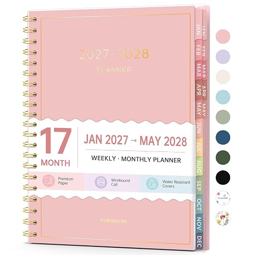 2027 Planner, Forvencer 17 Month Calendar Planner Jan 2027-May 2028, 8.5x11 | Weekly & Monthly Planner, Daily Agenda Book with Tab, Flexible Cover Journal Organizer for Office Home School, A4, Pink