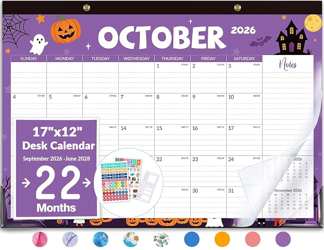 Forvencer 2027 Desk Calendar, Planner Sept 2026 - Jun 2028, 22 Month 17x12" | Large 2027 Wall Calendar Monthly Planner with Plastic Cover for Home School Office, Planning and Organization, Seasonal