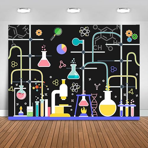Fitumiw Chemical Science Birthday Party Backdrop 7x5ft Chemical Experiments Science Party Decorations Background for Kids Chemistry Lab Mad Scientist Equipment Banner