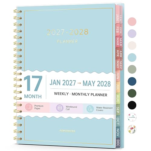 2027 Planner, Forvencer 17 Month Calendar Planner Jan 2027-May 2028, 8.5x11 | Weekly & Monthly Planner, Daily Agenda Book with Tab, Flexible Cover Journal Organizer for Office Home School, A4, Blue
