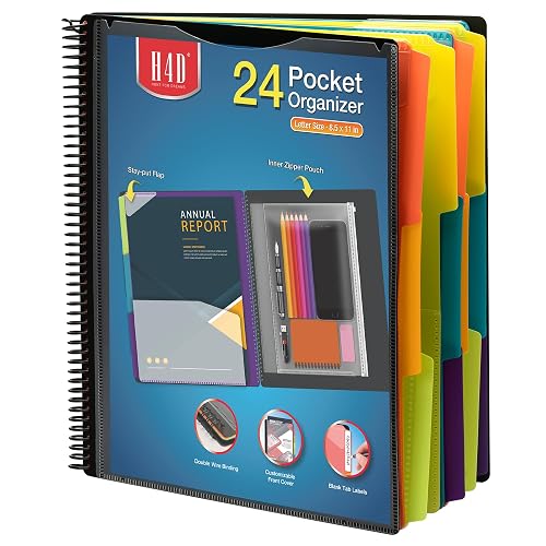 H4D 24 Pocket Poly Project Organizer, Multi Pocket Folder, Primary Colors | Spiral, Multi-Subject, Letter Size