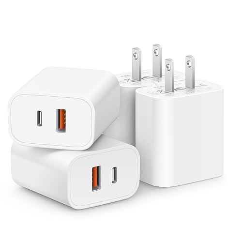 [4 Pack] 20W USB C Charger Block Fast Charging Multiport Adapter | for iPhone 18/17/16/15/14/13/12/11, iPad, Galaxy&Google, PD 20W USB-C & USB-A dual ports, compact travel charger