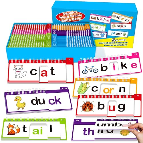 40 Read and Rhyme Flip Books,53 Phonics Word Family Build Book Learn to Read Phonics Flash Cards,Sight Words Flash Cards Kindergarten Reading Books,Flip Book Word Games Preschool Learning Activities