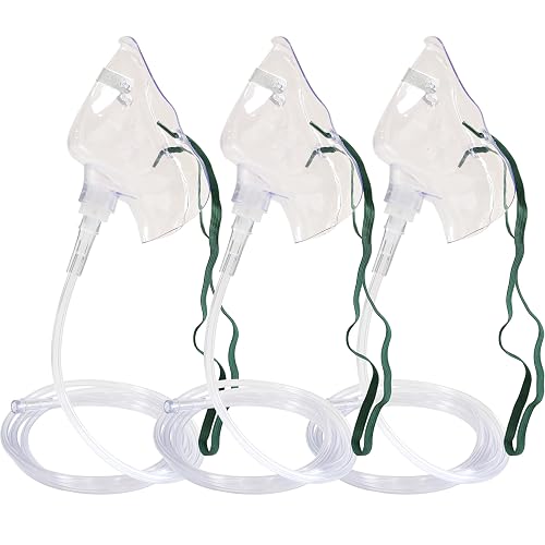 DWCHECK 3 Pack Oxygen Mask for Adult with 7 Ft Tubing, Soft Clear Mask Large with Adjustable Nose Clip & Elastic Strap, DEHP-Free & Latex-Free Supplemental Oxygen Masks, Clear