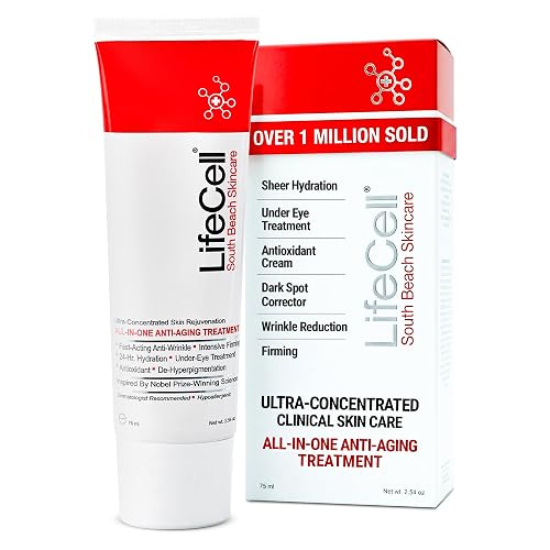 LifeCell Anti-Aging Cream for Wrinkles, Fine Lines & Dark Circles, 2.54oz | All-in-One Formula with Retinol, Vitamin C, DMAE & Hyaluronic Acid – Targets Sun Damage, Fragrance-Free, All Skin Types