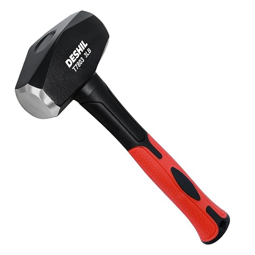 DESHIL 3lb Hammer, Drilling Hammer | Forged Steel Head, Shock-Absorbent & Non-Slip Fiberglass Handle for Construction and Demolition