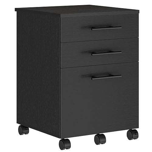 HOOBRO 3-Drawer File Cabinet, Wooden Under Desk Filing Cabinet, fits A4/Letter Size for Home Office, Small Rolling Storage Drawer Chest, Printer Stand with Drawers, Black BK02WJ01G1