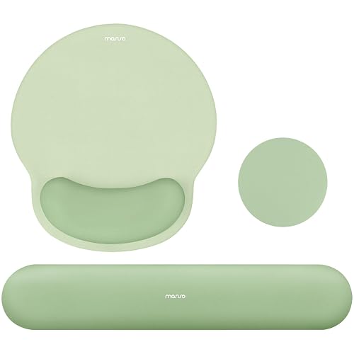 MOSISO Wrist Rest Support for Mouse Pad&Keyboard Set, Laurel Green | Circle Curved Ergonomic Mousepad Non-Slip Base Home/Office Pain Relief&Easy Typing Pad with Soft Cloth&Silicone Lining