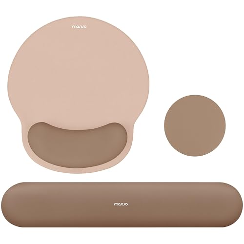 MOSISO Wrist Rest Support for Mouse Pad&Keyboard Set, Mocha | Circle Curved Ergonomic Mousepad Non-Slip Base Home/Office Pain Relief&Easy Typing Pad with Soft Cloth&Silicone Lining
