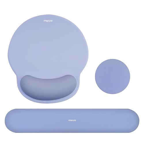 MOSISO Wrist Rest Support for Mouse Pad&Keyboard Set, Stone Blue | Circle Curved Ergonomic Mousepad Non-Slip Base Home/Office Pain Relief&Easy Typing Pad with Soft Cloth&Silicone Lining
