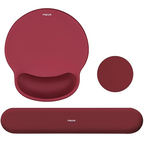 MOSISO Wrist Rest Support for Mouse Pad&Keyboard Set, Wine Red | Circle Curved Ergonomic Mousepad Non-Slip Base Home/Office Pain Relief&Easy Typing Pad with Soft Cloth&Silicone Lining