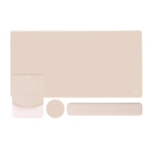 MOSISO Keyboard Mouse Pad Set, Large Gaming Mouse Pad&Keyboard Wrist Rest | Rectangular Mousepad with Wrist Rest&Coaster, Ergonomic Non-Slip&Easy Typing Pad with Curved Silicone Lining, Apricot