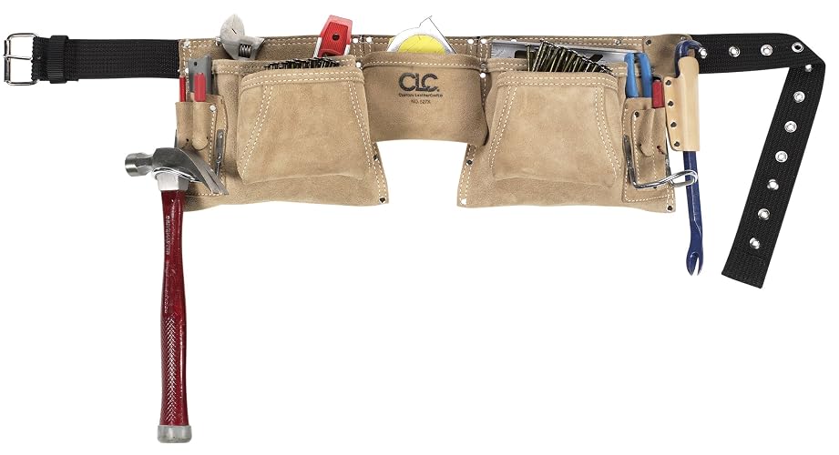 Custom Leathercraft527X Heavy Duty Top Grain Suede Construction Work Apron, 2 Hammer Loops, 12 Pocket,Cream White