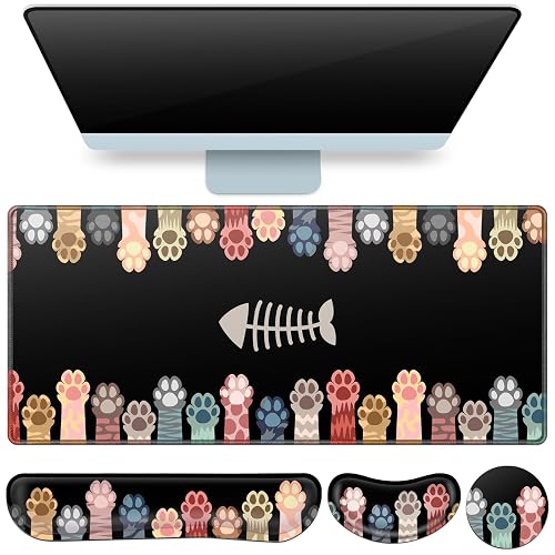 Desk Mat, Large Gaming Mouse Pad with Wrist Rest, 4 in1 | XXL Mousepad+Keyboard Wrist Rest+Mouse Pad Wrist Support+Cup Coaster Ergonomic Computer Desk Arm Wrist for Decor Office Women