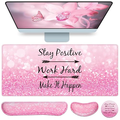 QOMOLAMA Mousepad Pink, Mouse Pad with Wrist Rest, 4-in-1 | Large Mousepad+Keyboard Wrist Rest+Mouse Pad Wrist Support+Cup Pad,Ergonomic Mouse Pad,Memory Foam Desk Mat for Women Gaming