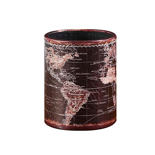 LINKWELL Black World Map Pencil Holder for Desk, PU leather Pencil Cup, Globe Pen Holder for Desk Office Supply Organizer PH46