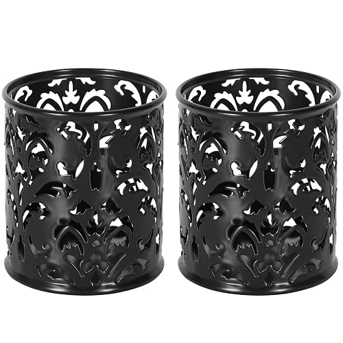 EasyPAG Black Pen Holder for Desk, 2 Pack Round Pen Organizer, Brush Holder for Vanity, Metal Pencil Cup Organizer for Home, Office, Classroom, School