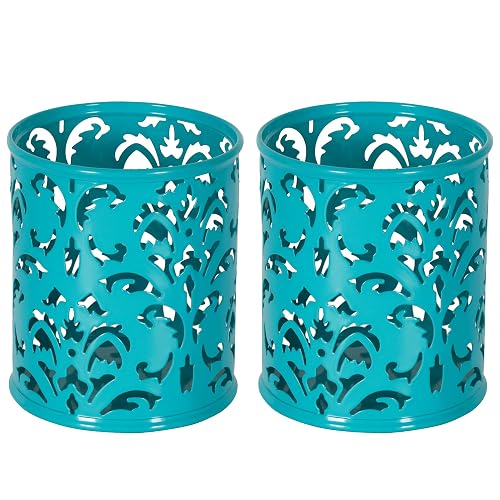 EasyPAG Teal Pen Holder for Desk, 2 Pack Round Pen Organizer, Brush Holder for Vanity, Metal Pencil Cup Organizer for Home, Office, Classroom, School